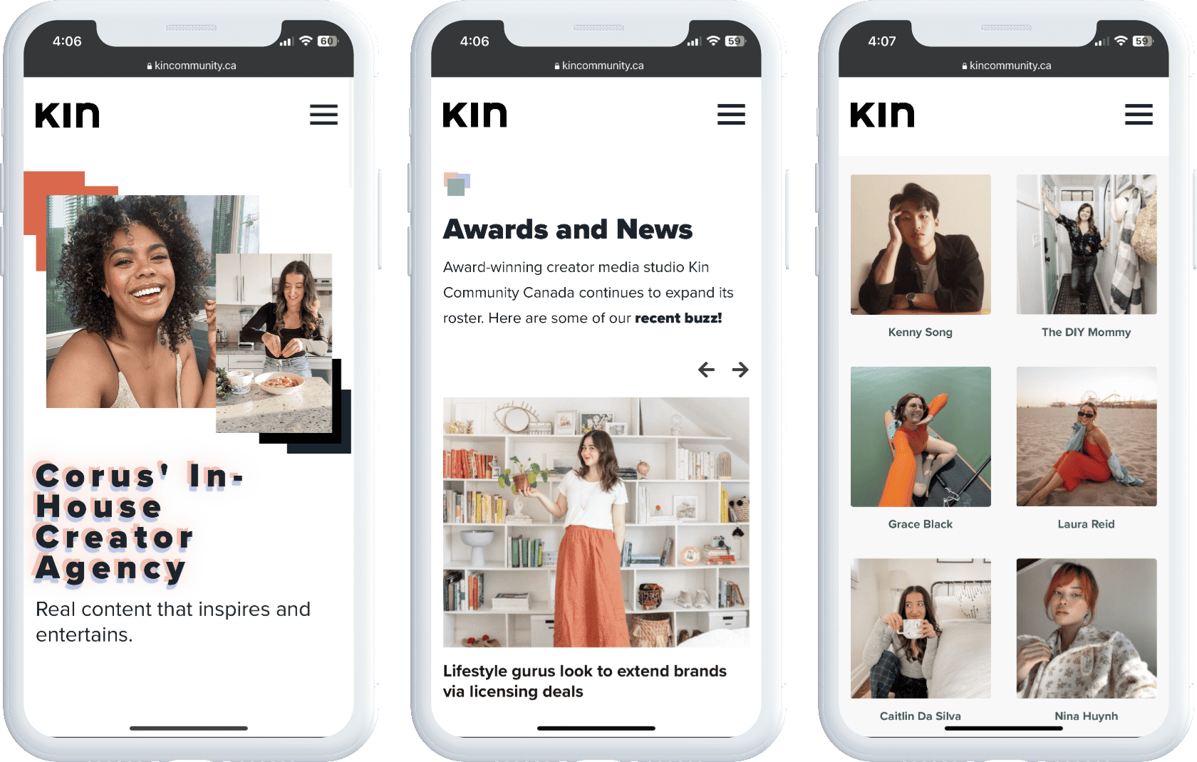 Screenshots showing Kin Community for mobile users