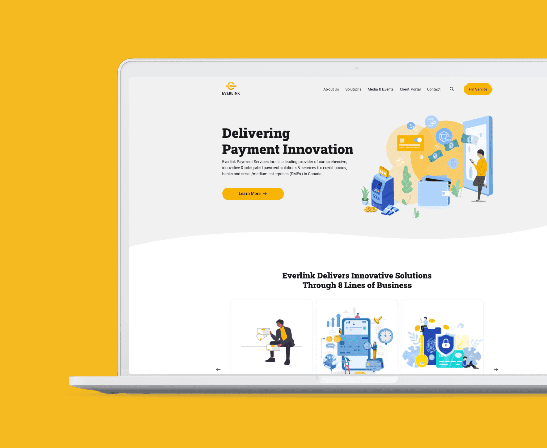 Mockup of a laptop showing the Everlink home page