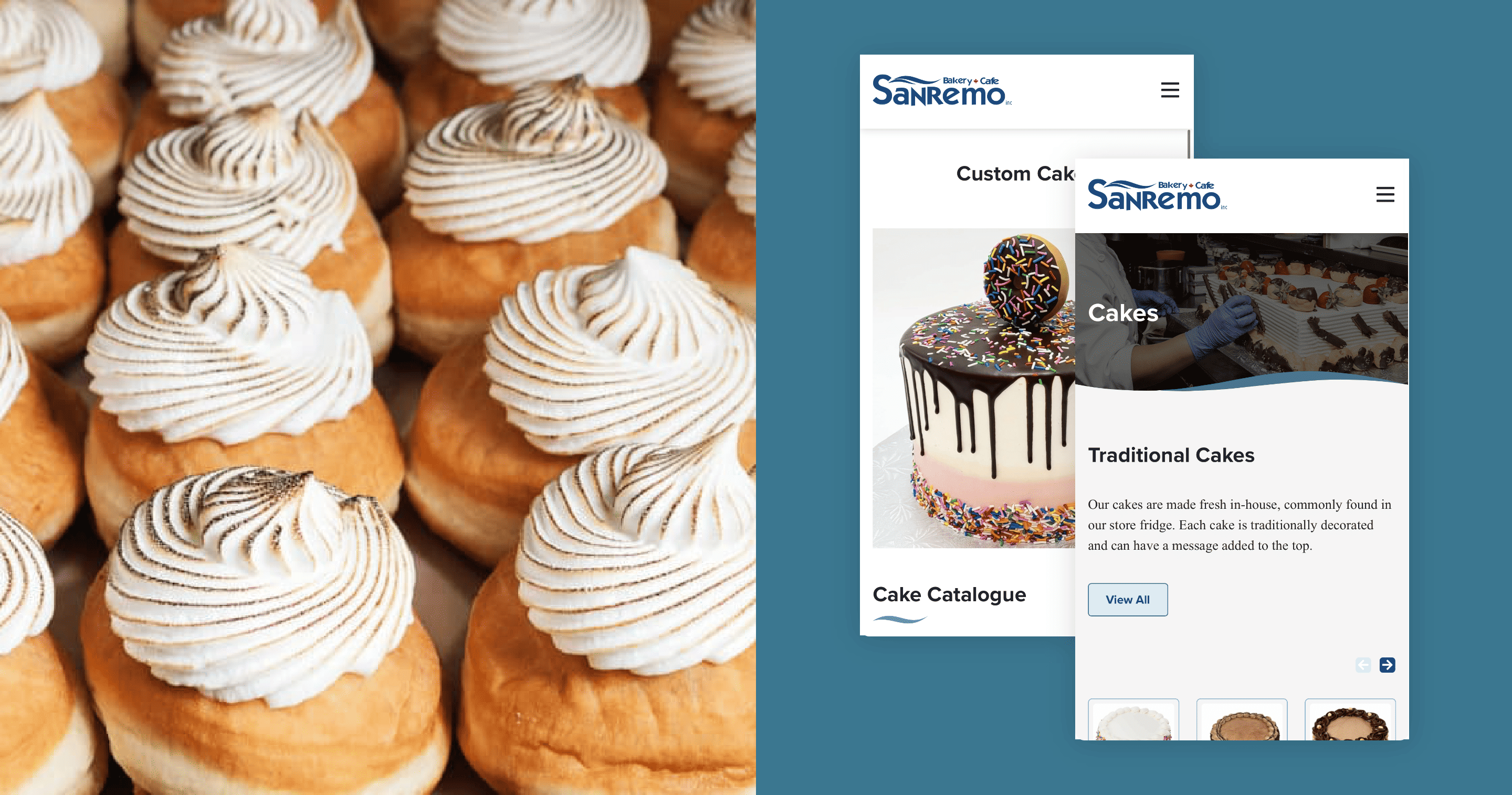 Image of cupcakes beside mobile screenshots of the website