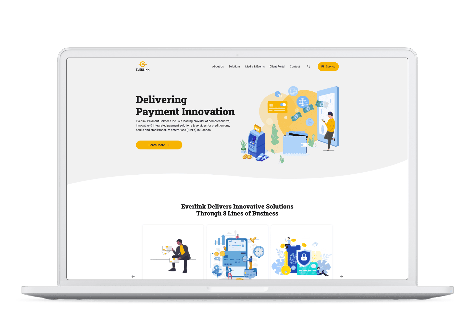 Desktop mockup of a laptop with the Everlink website open