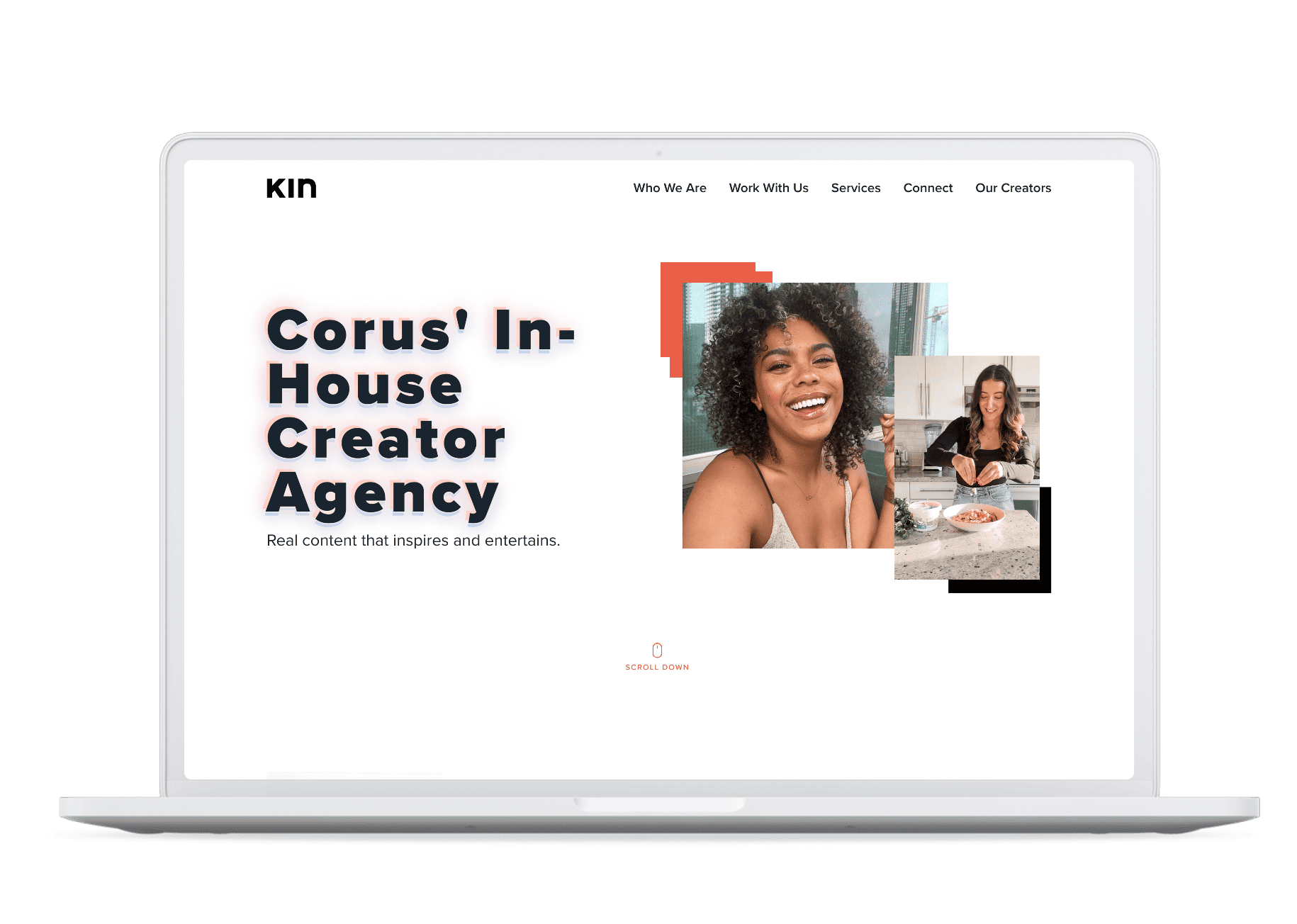 View of a laptop open to the Kin home page