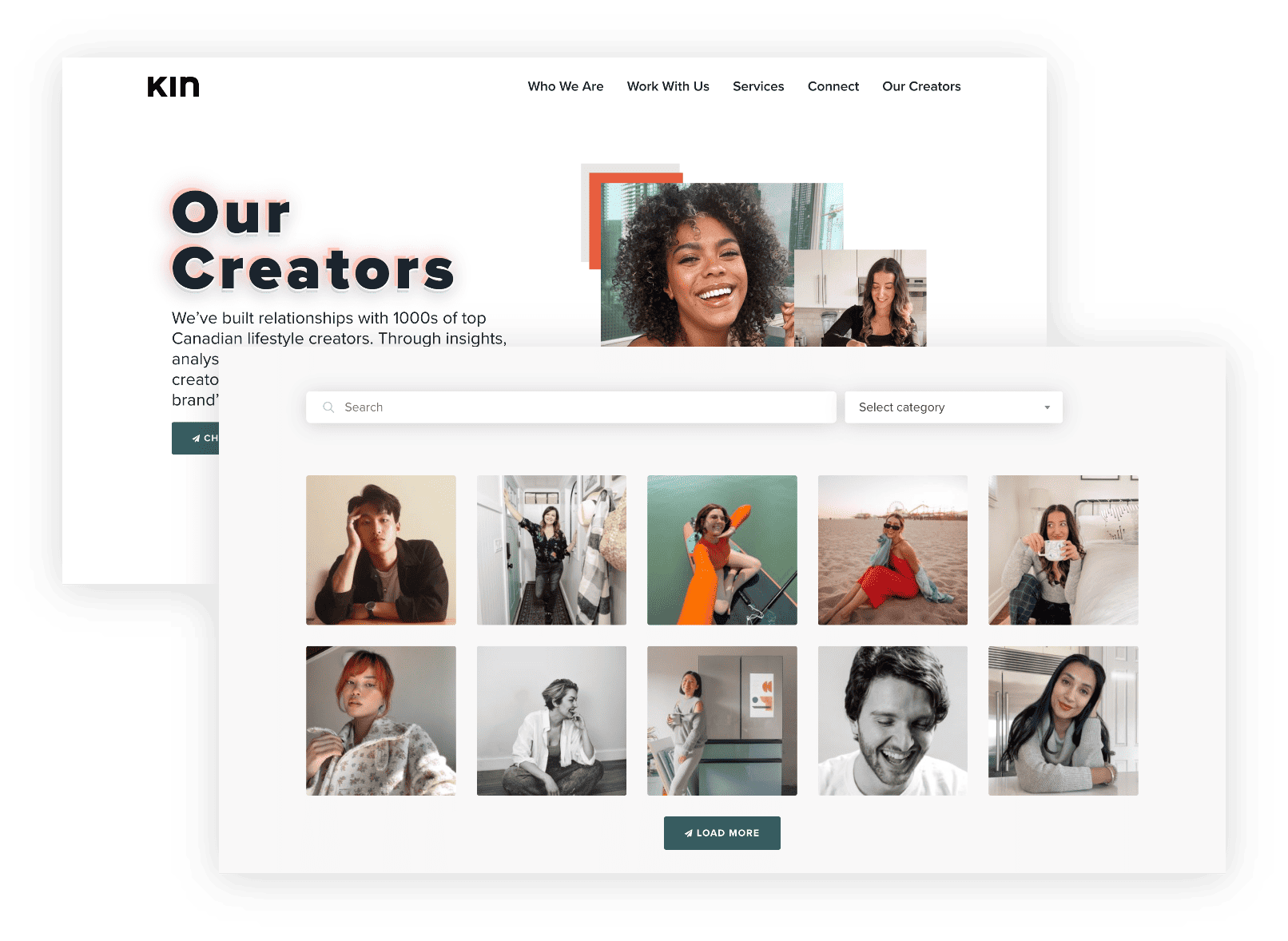 Screenshots of Kin Community website on desktop