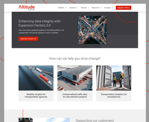 Screenshot of Altitude website's new homepage